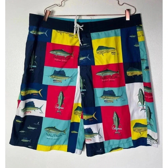 Nautica Mens Elastic Drawstring Fishing Swim Trunks Board Shorts Multi Size 40W - Picture 1 of 11